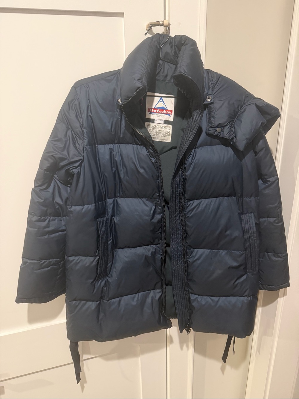 Holubar Navy Quilted Puffer Jacket with High Collar and Hood